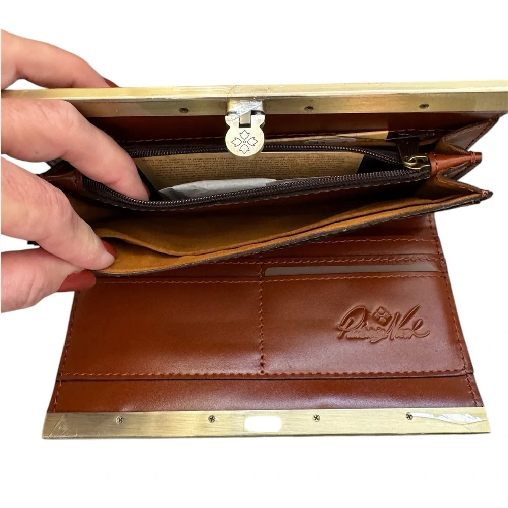 Patricia Nash Tooled Brown Leather Cauchy Frame Wallet, NWT